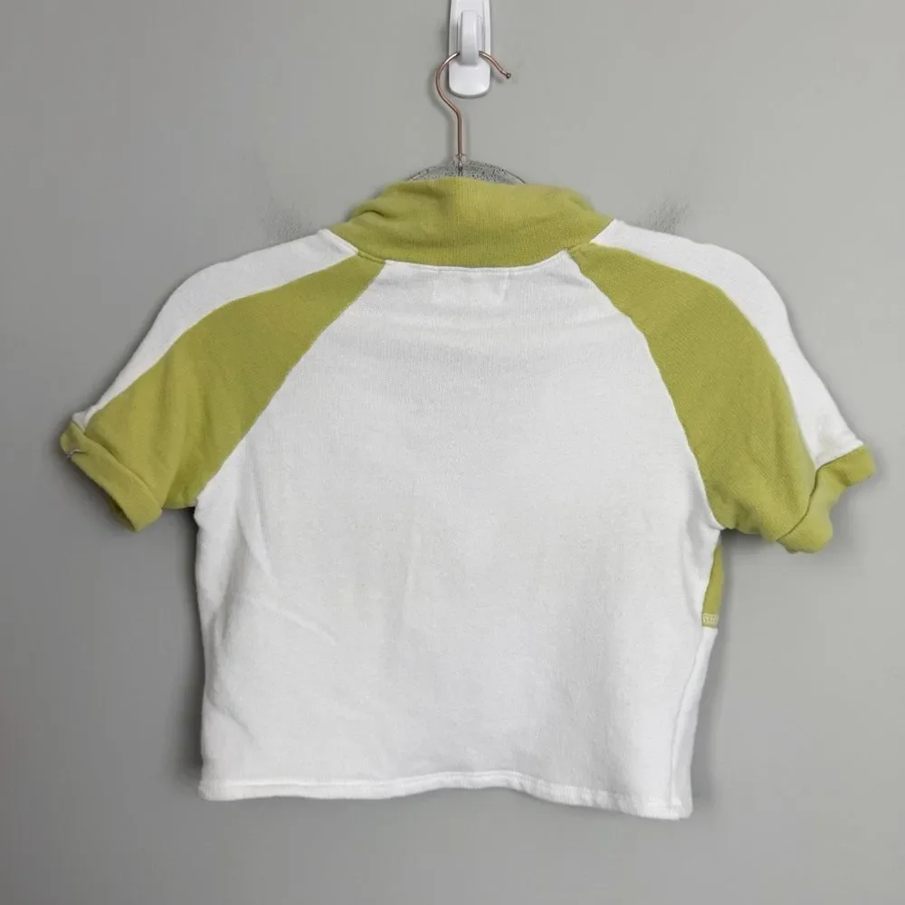 BUCKETLIST | Olive Green and White Cropped Polo Style Shirt Women’s Size Large
